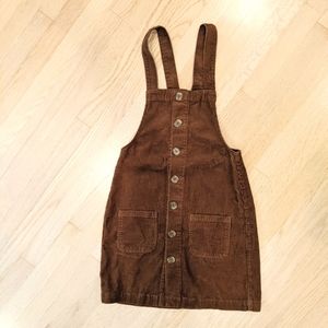 Brown Corduroy Jumper Overall Button  Dress